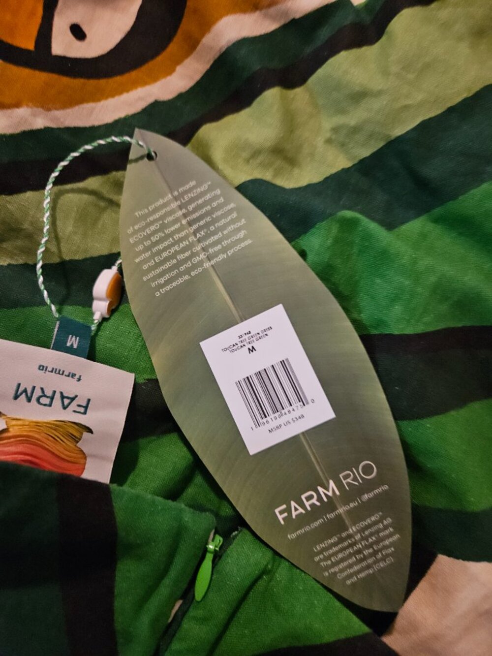 NWT M Farm Rio green toucan tree maxi dress RARE - Picture 6 of 14
